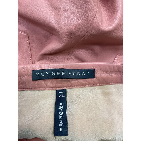 Zeynep Arcay 'Midwaist Mom' Pink Leather Short Size 2 - Picture 4 of 5